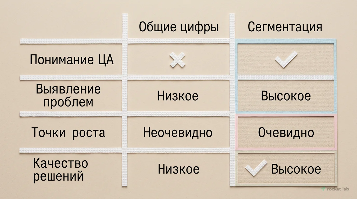 Сравнение анализа общих цифр и сегментации данных