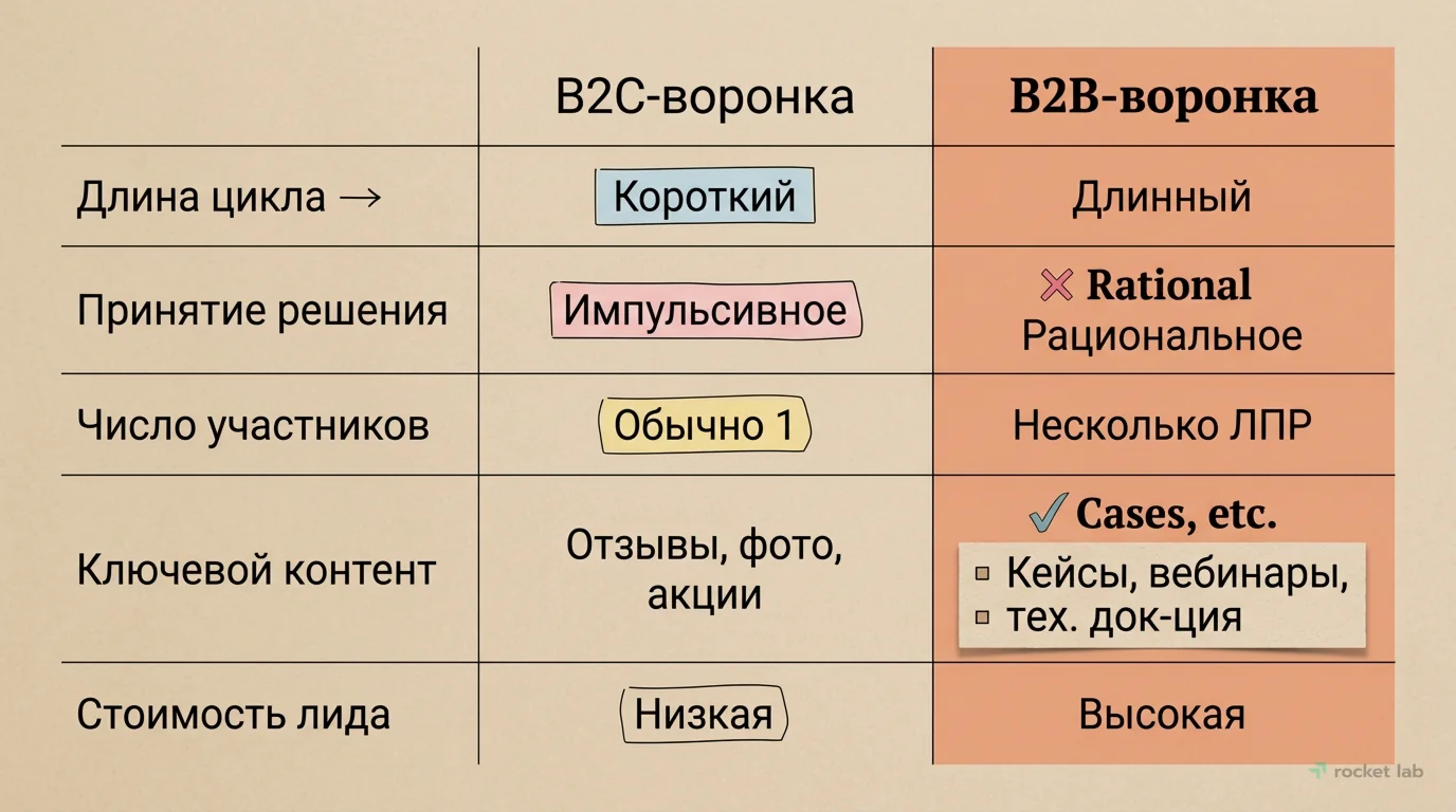 Сравнение B2B и B2C воронок продаж