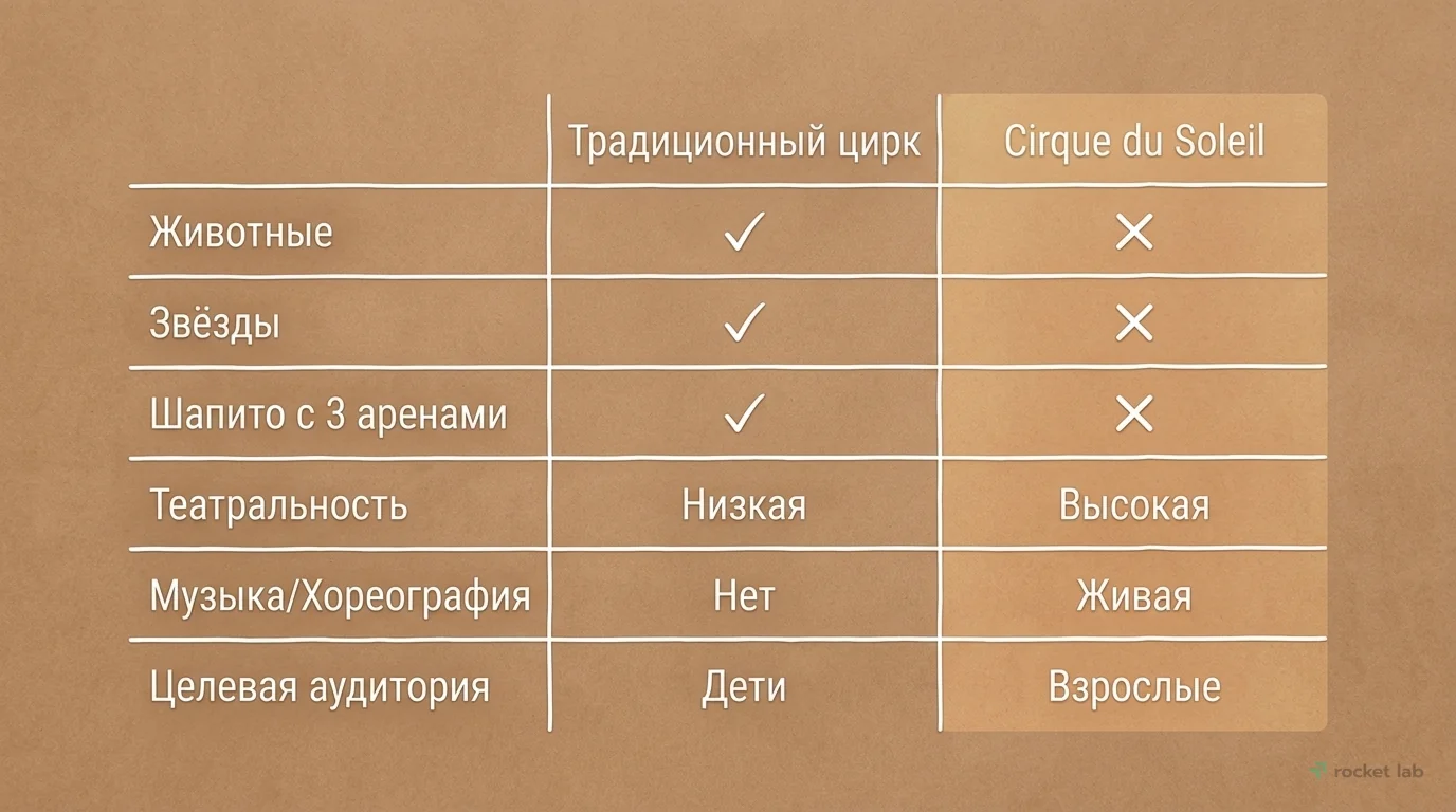 Сравнение Cirque du Soleil и традиционного цирка