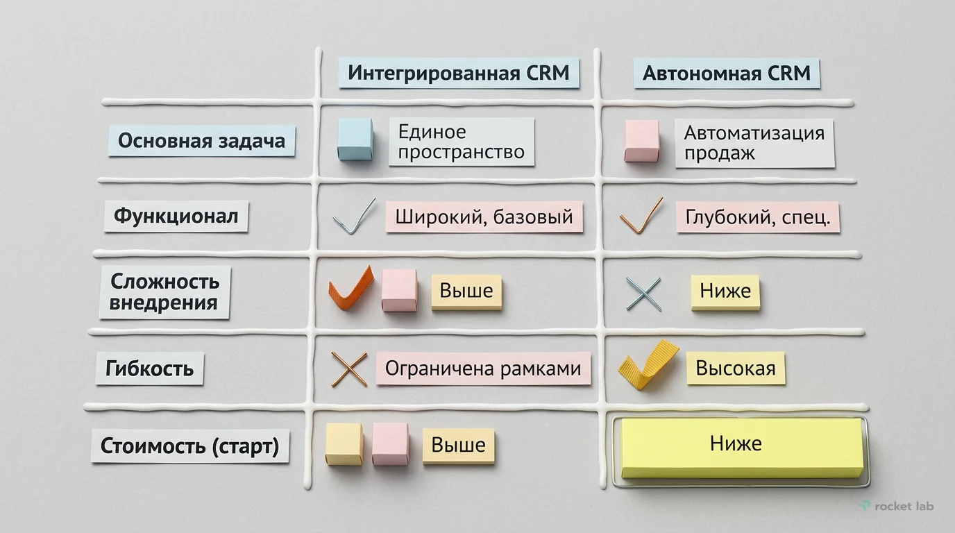 Сравнение Интегрированной и Автономной CRM