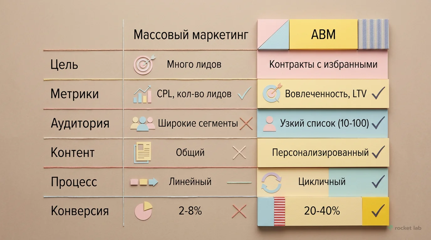 Сравнение массового и аккаунт-ориентированного маркетинга
