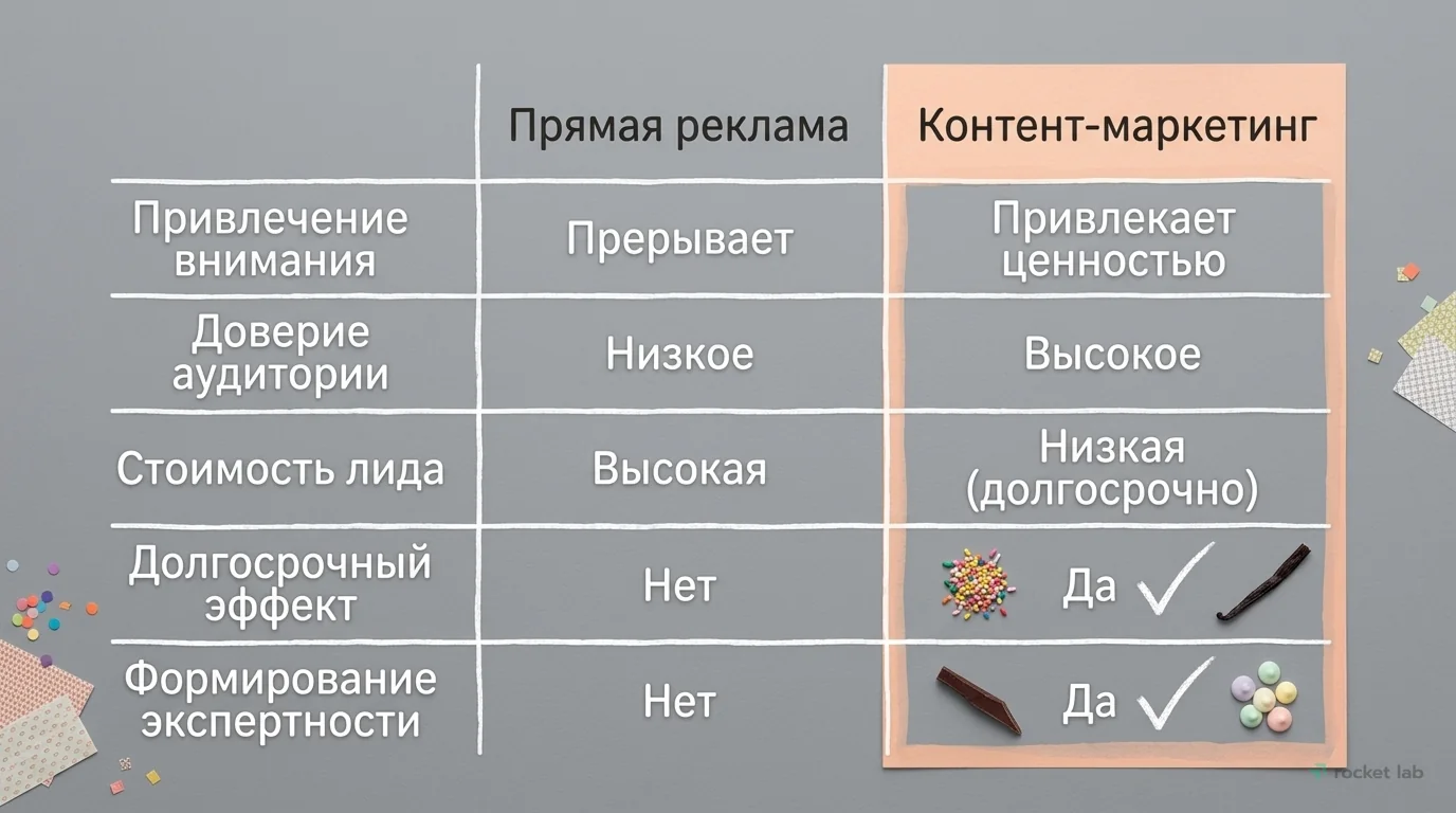 Сравнение: Прямая реклама vs Контент-маркетинг