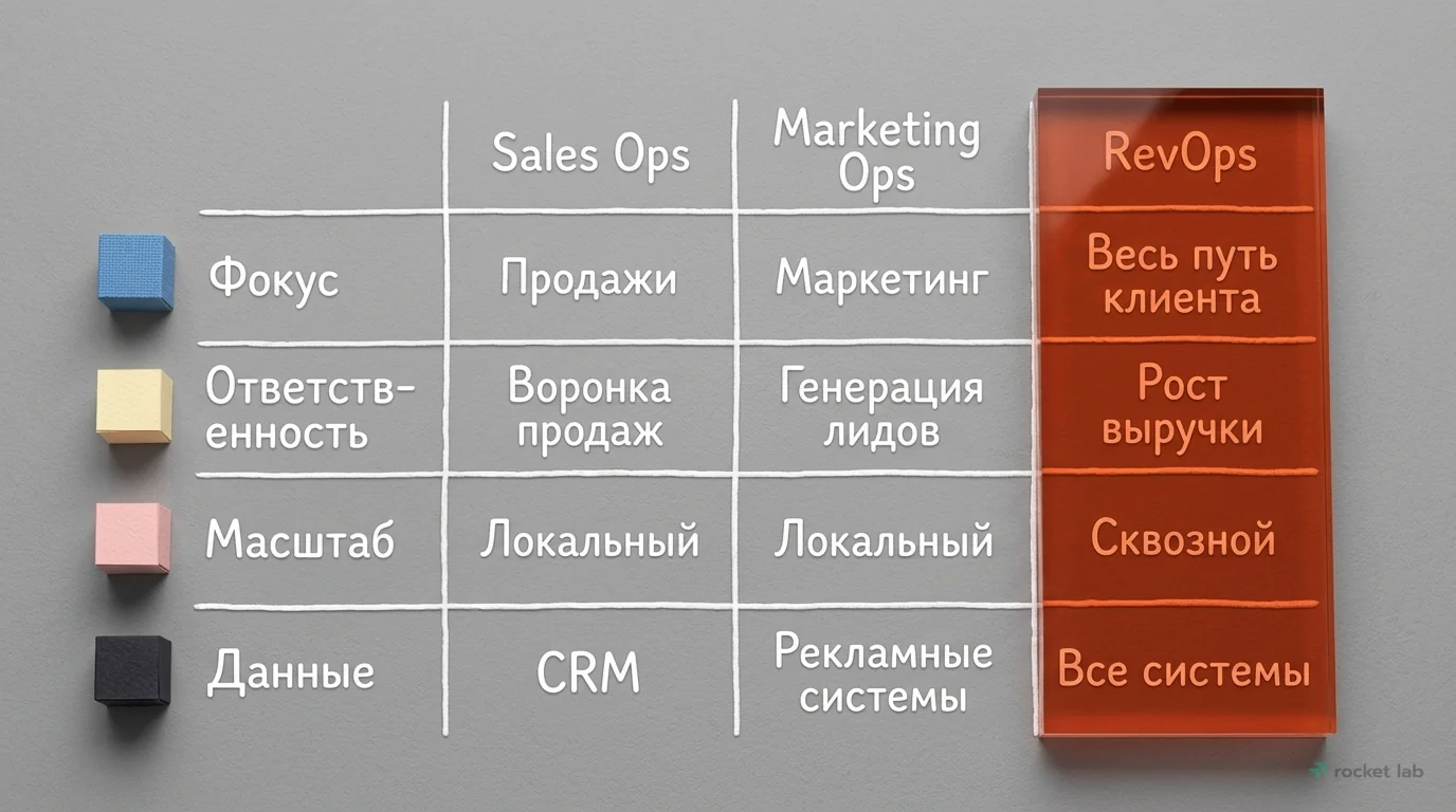 Сравнение Sales Ops, Marketing Ops и RevOps