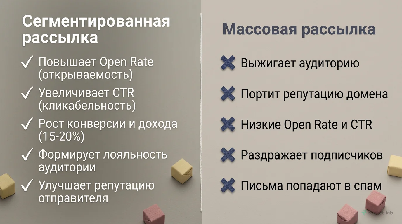 Сравнение сегментированной и массовой рассылки