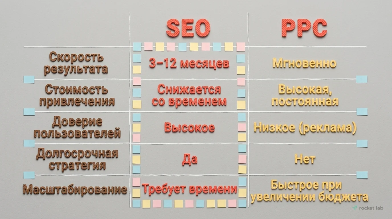 Сравнение SEO и PPC по ключевым параметрам