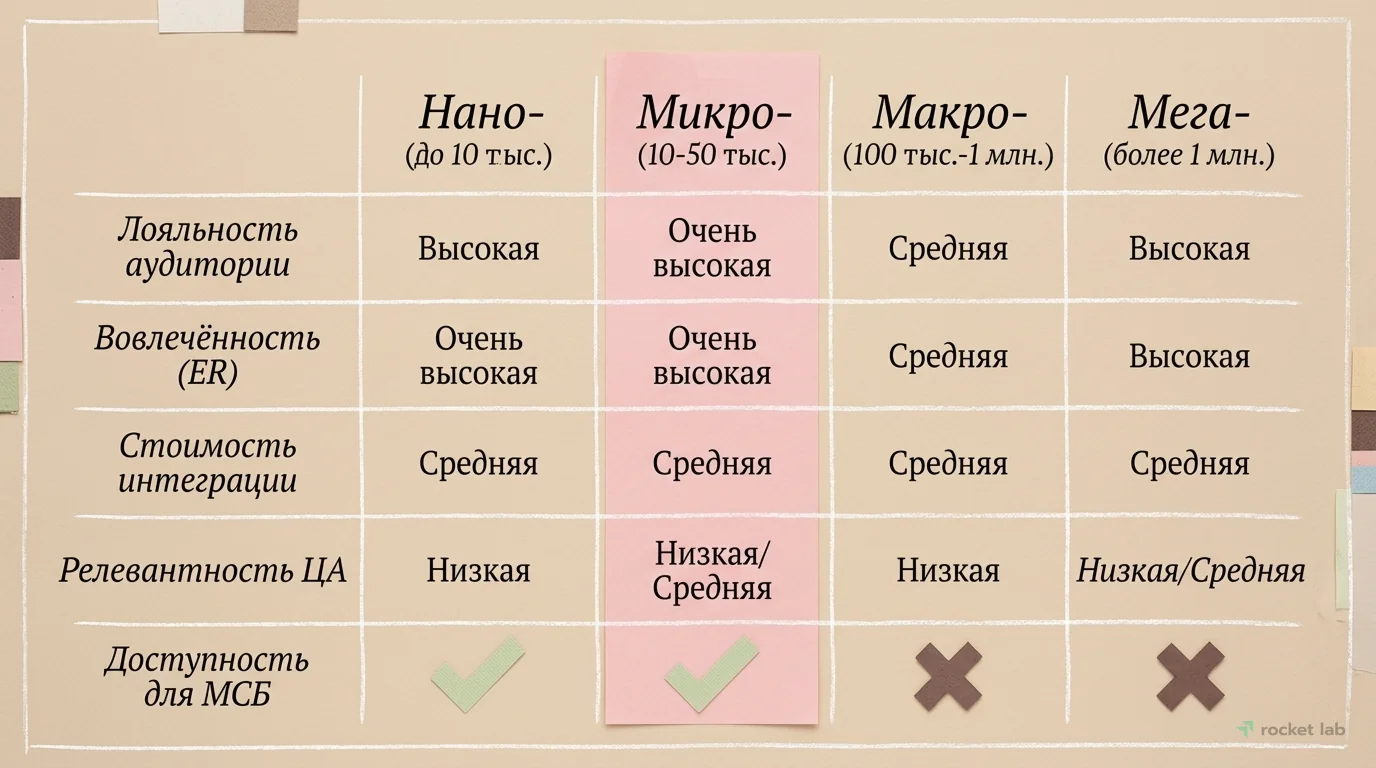 Сравнение типов инфлюенсеров