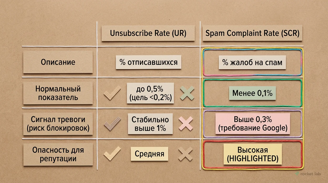 Сравнение Unsubscribe Rate и Spam Complaint Rate