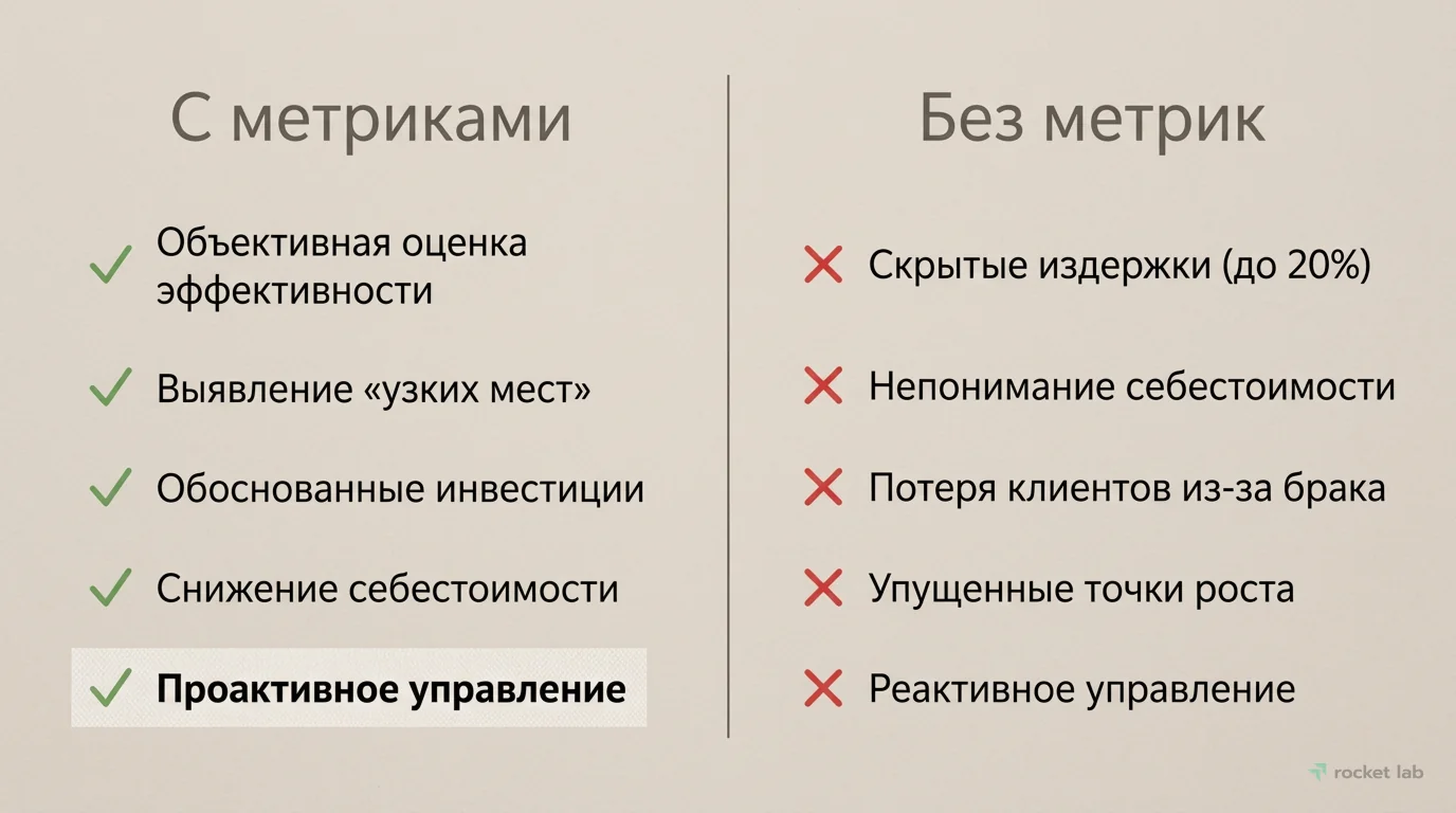 Сравнение: Управление с метриками против управления без них