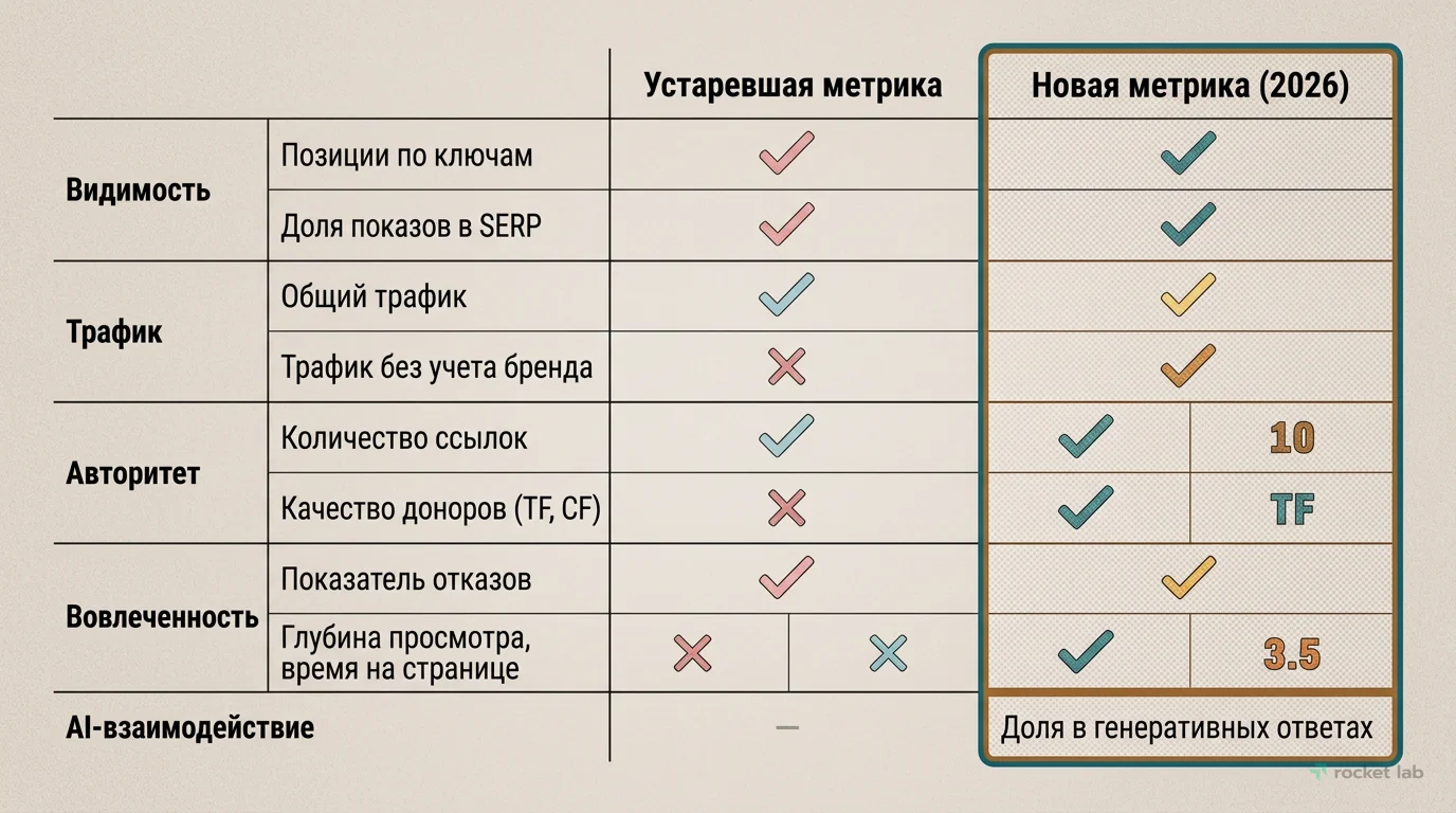Сравнение устаревших и новых метрик эффективности SEO