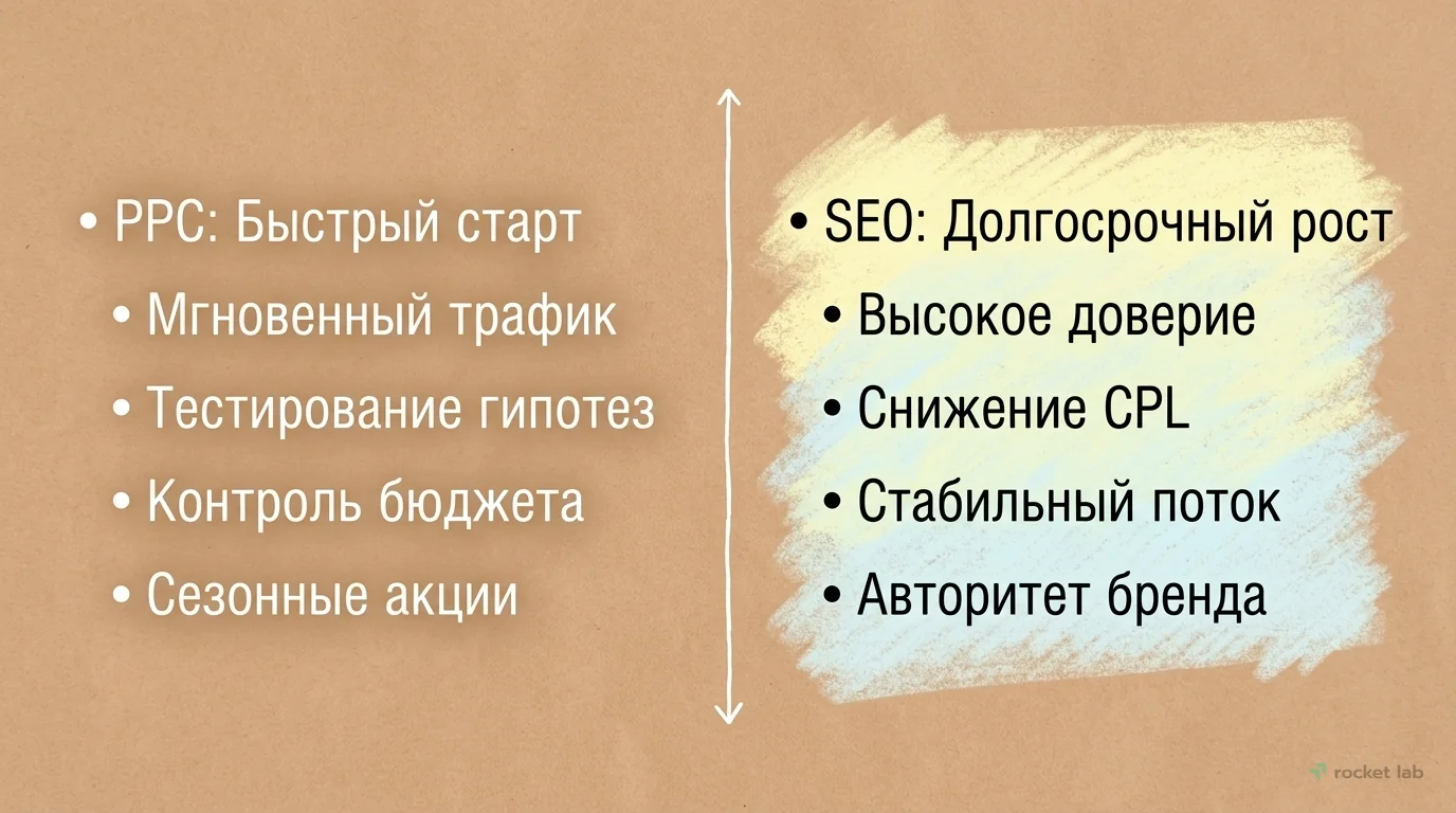Сценарии применения SEO и PPC