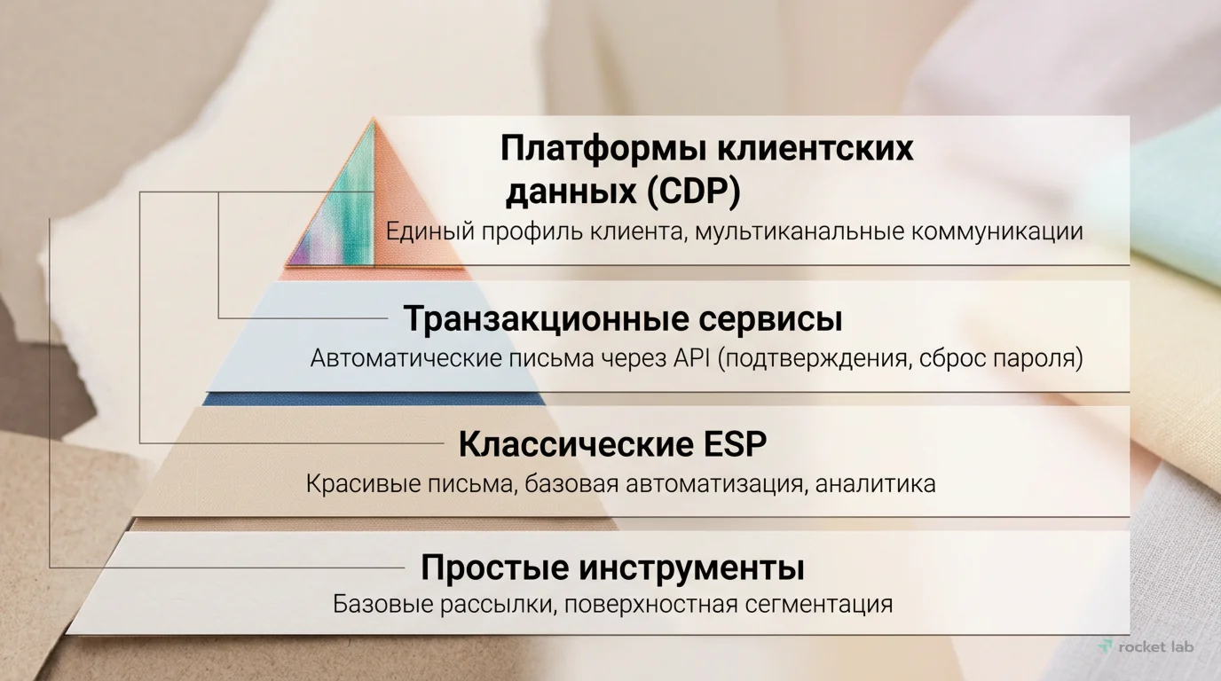 Типы платформ email-маркетинга по сложности