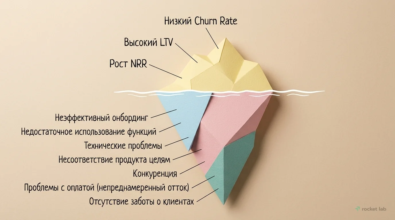 Видимые результаты и скрытые причины оттока клиентов