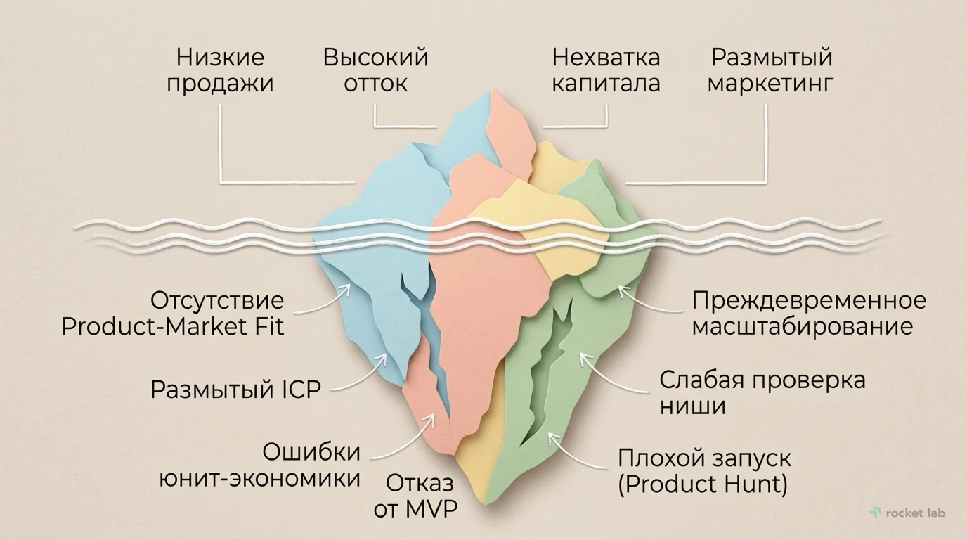 Видимые симптомы vs. Скрытые причины провала SaaS