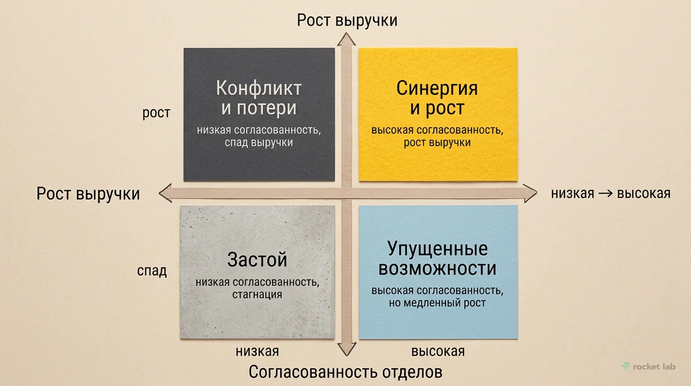 Влияние согласованности отделов на рост выручки